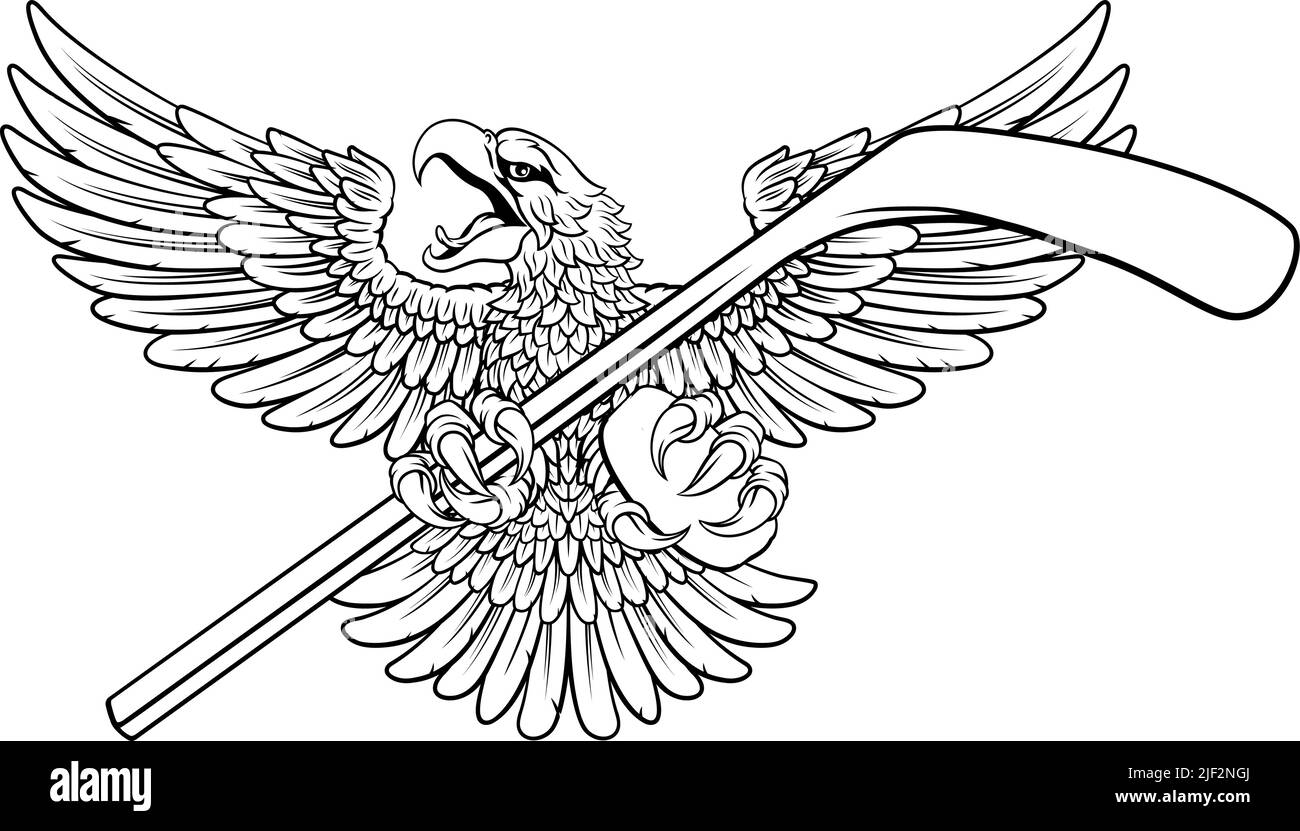 Bald Eagle Hawk Ice Hockey Mascot Stick and Puck Stock Vector Image