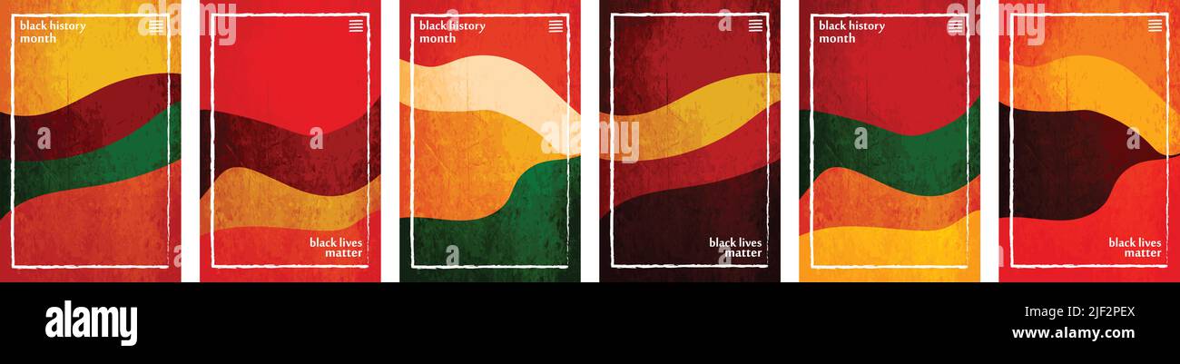 Black History Month theme color tone, hues crushed paper vertical background template frame. Black lives matter. Set of 6 collection. User interface Stock Vector