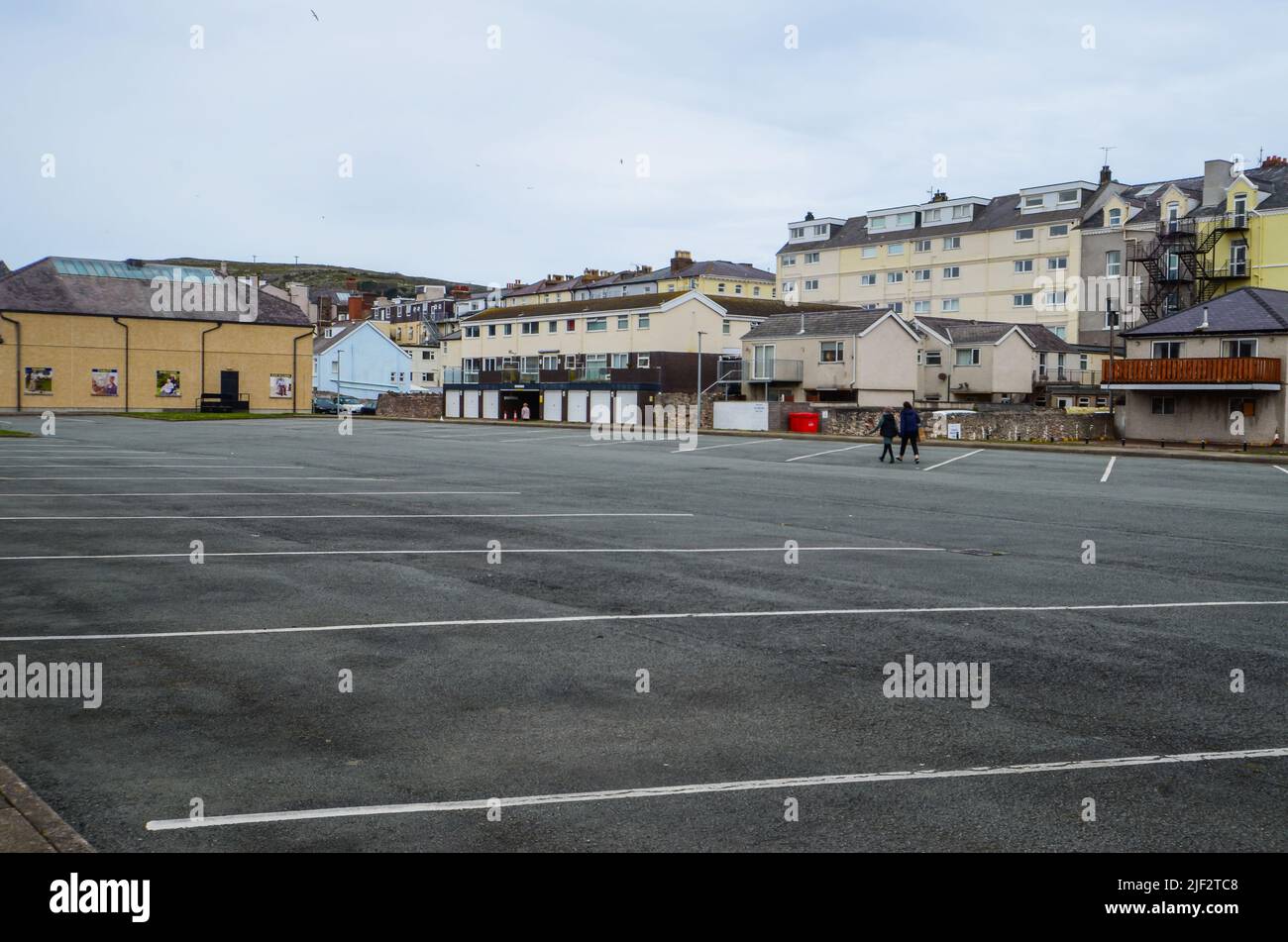 Llandudno, UK. Apr 10, 2022. The large coach park and drop off point on Mostyn Broadway is empty Stock Photo