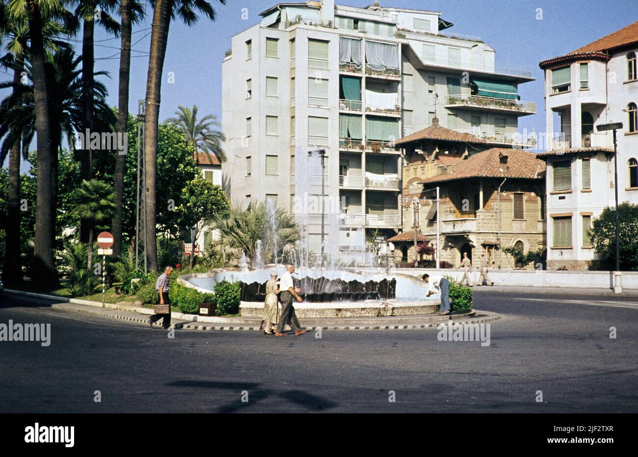 Water fountain in city of Sanremo, San Remo, Imperia, Italy, July 1959 Stock Photo