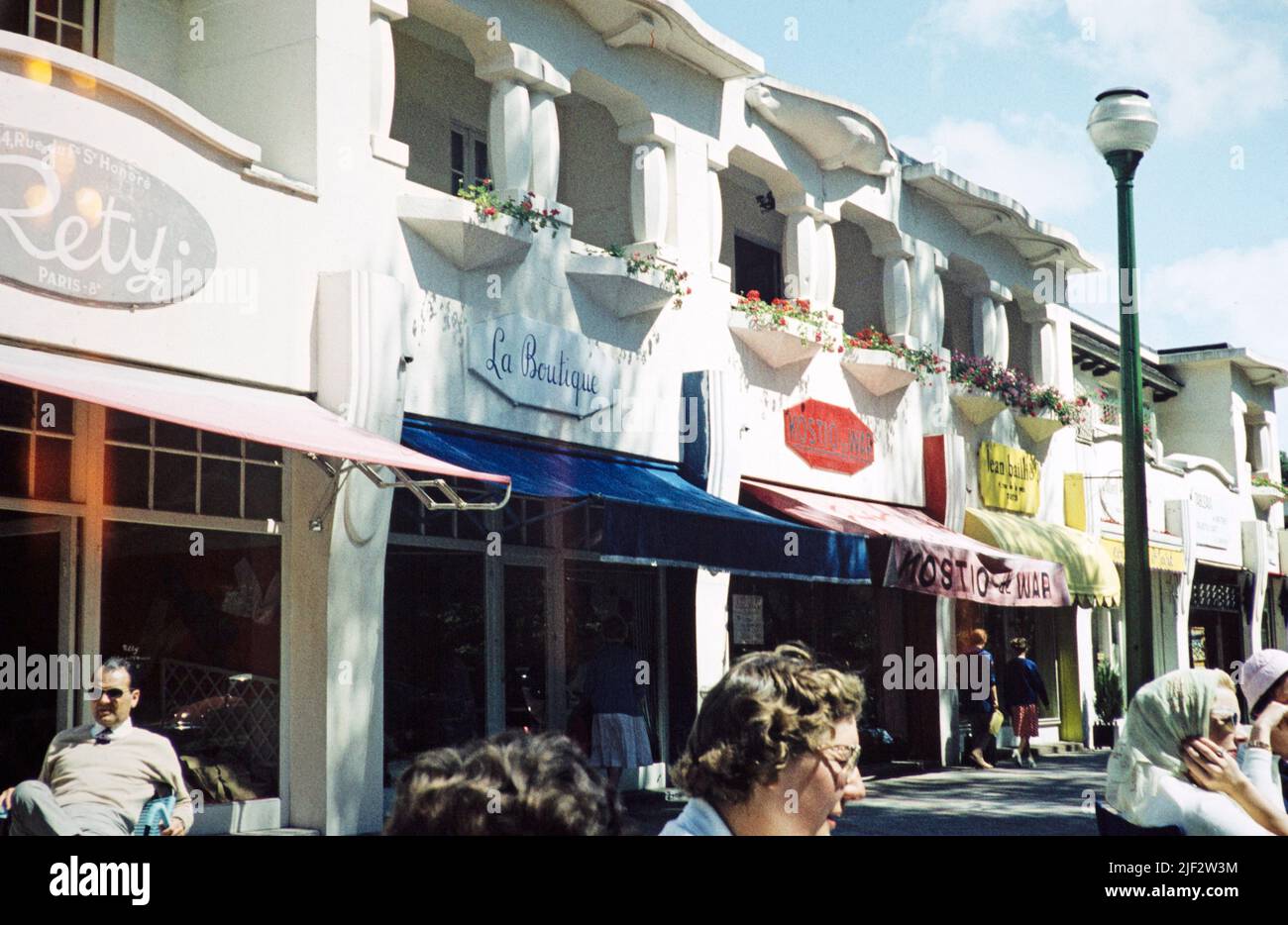 Shops and cafes in Le Touquet, France, July 1959 Stock Photo