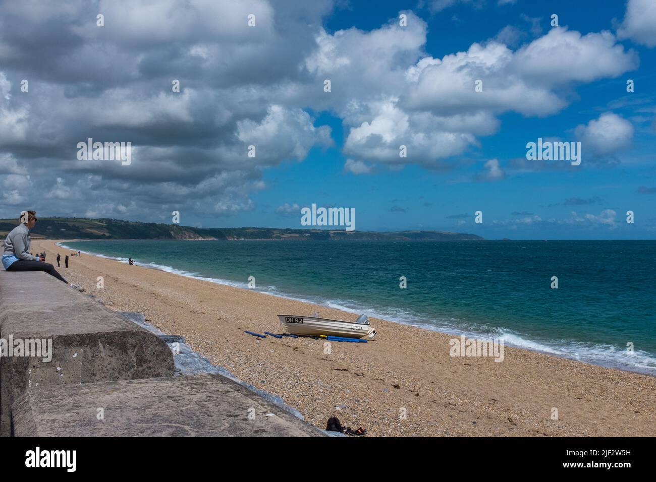 Sea defences at the shingle beach at Slapton Sands, Start Bay, Devon Stock Photo