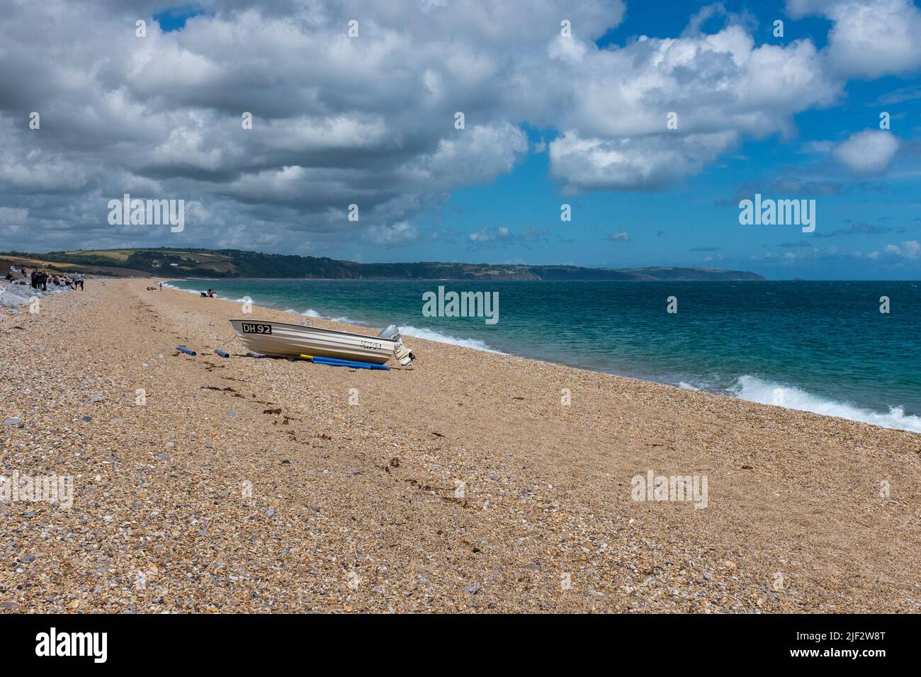 Sea defences at the shingle beach at Slapton Sands, Start Bay, Devon Stock Photo