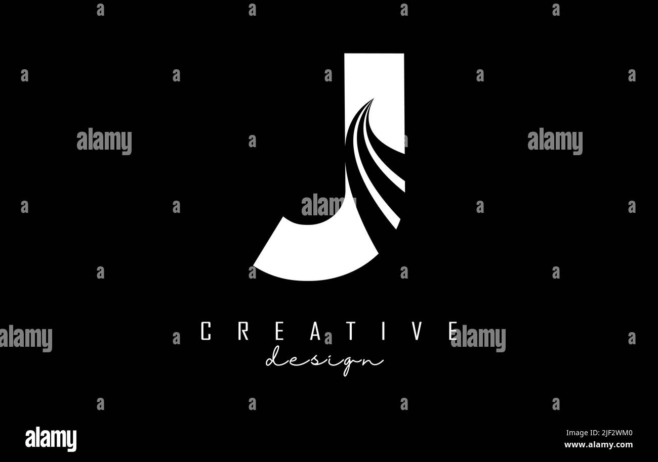 White letter J logo with leading lines and road concept design. Letter ...
