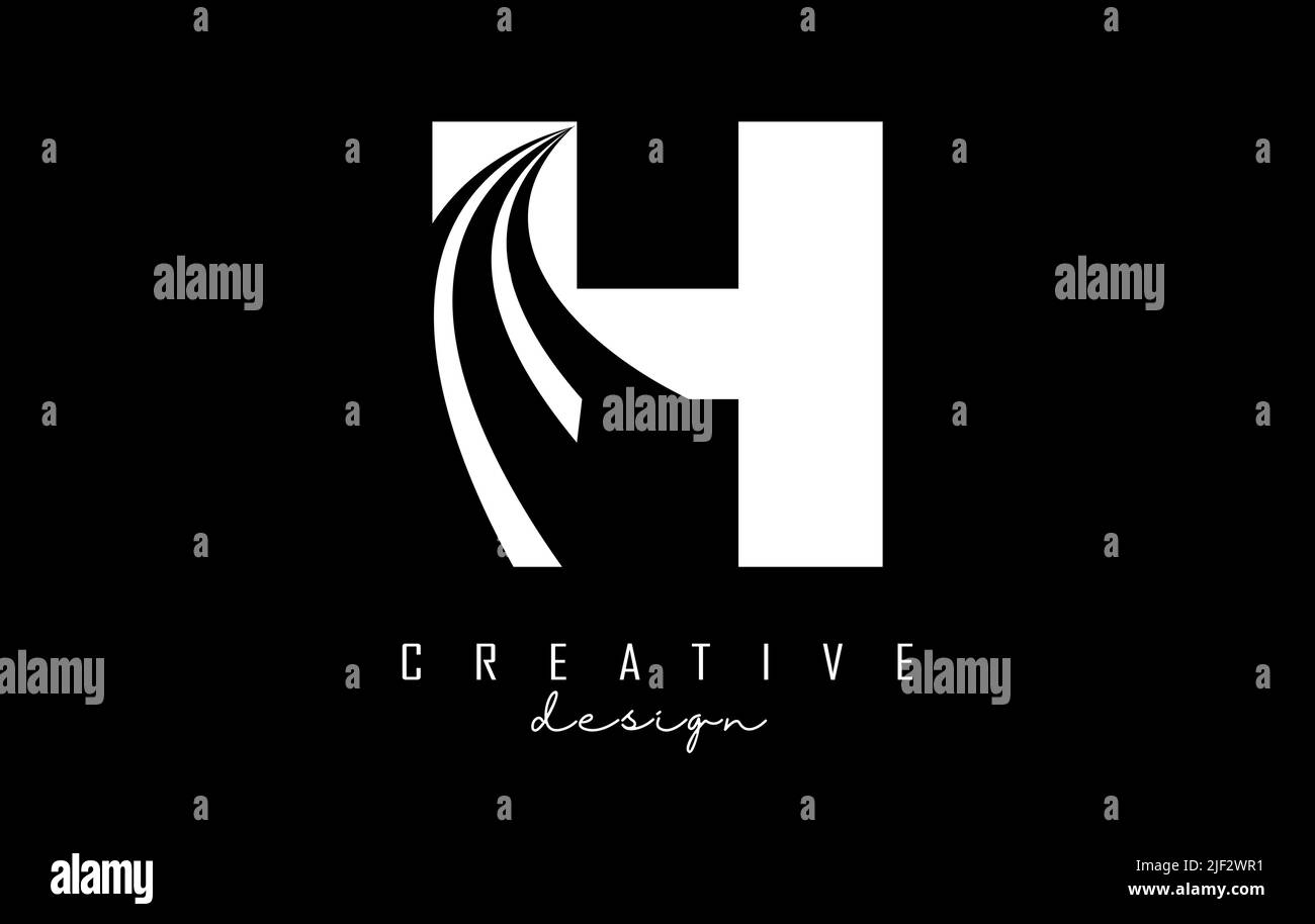 White letter H logo with leading lines and road concept design. Letter ...