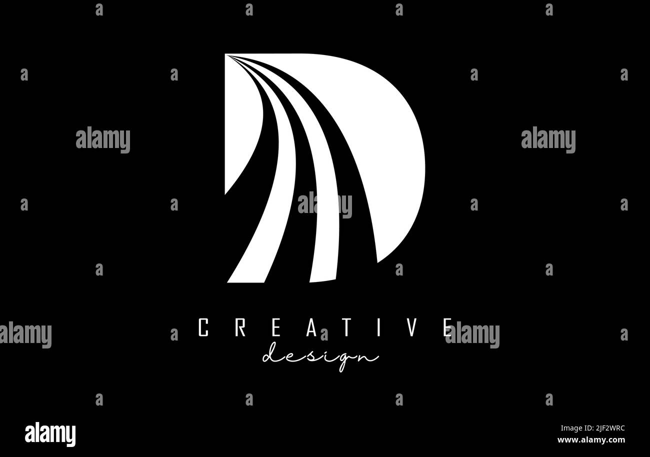 White letter D logo with leading lines and road concept design. Letter ...