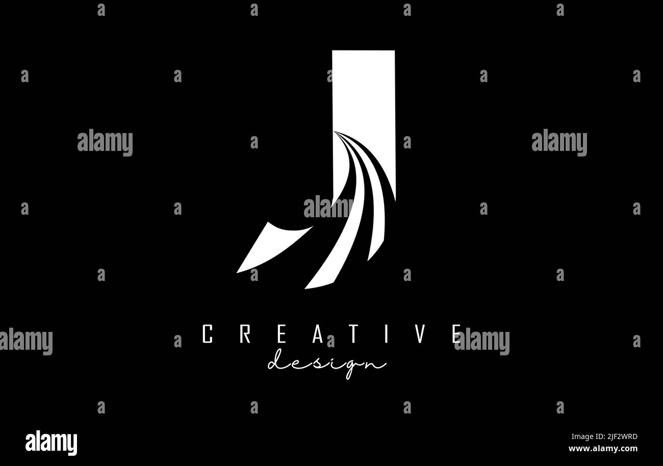 White letter J logo with leading lines and road concept design. Letter ...