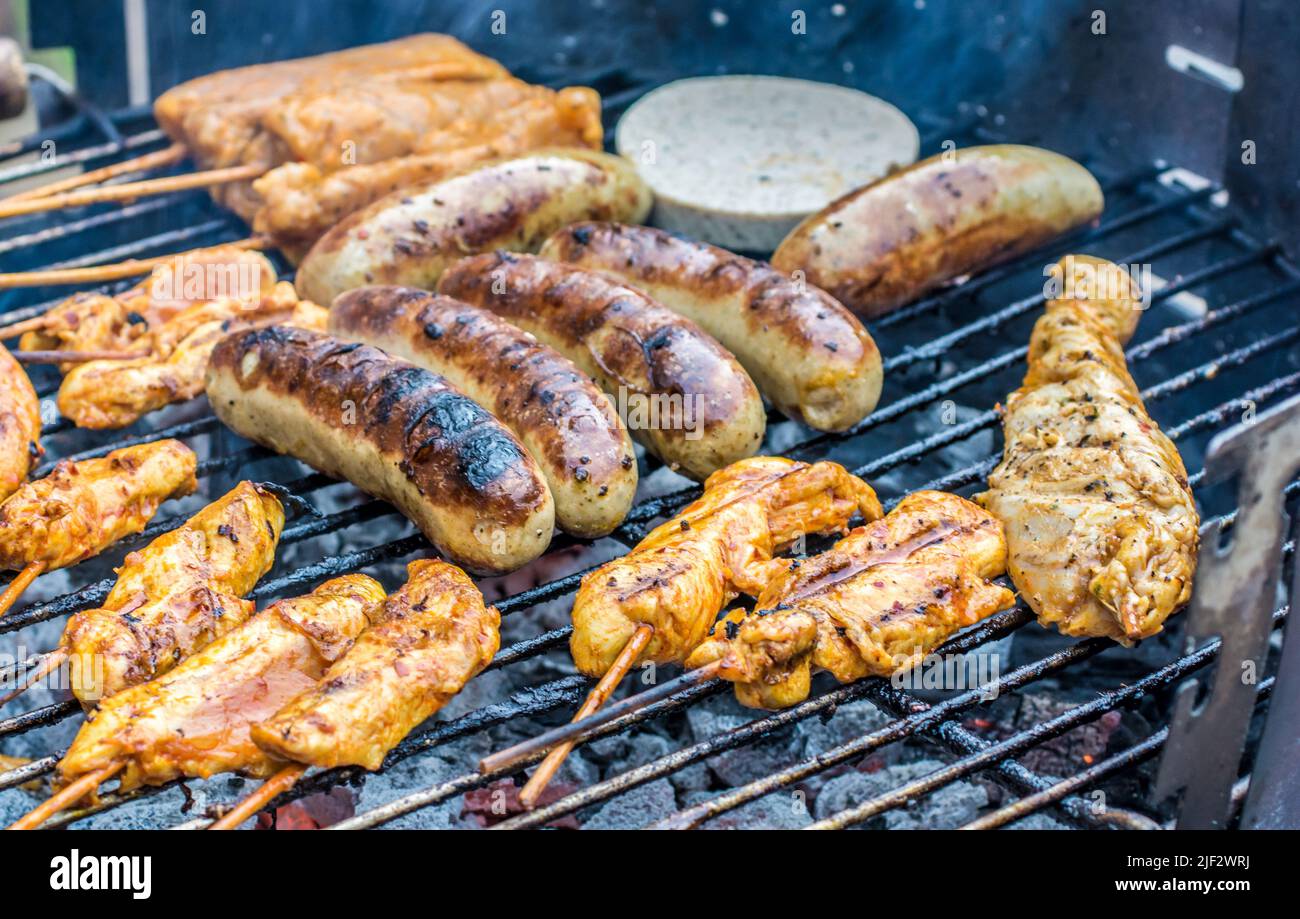 charcoal grill with various meat Stock Photo