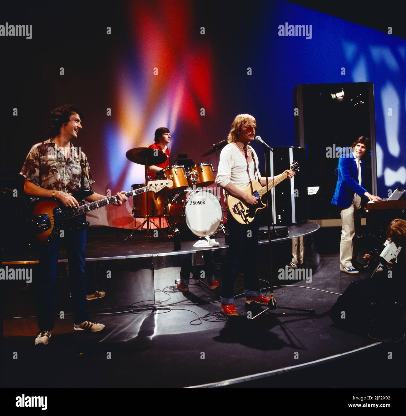 John Miles, britischer Rock Musiker, Gitarrist, Auftritt mit Band, Deutschland, 1979. John Miles, British rock musician, guitarist, performance with Band, Germany, 1979. Stock Photo