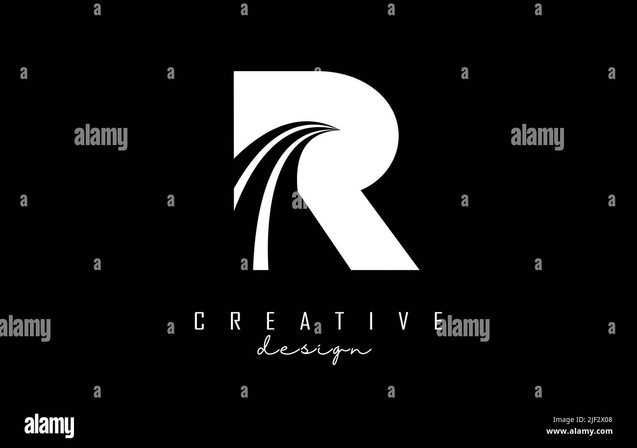 White letter R logo with leading lines and road concept design. Letter ...