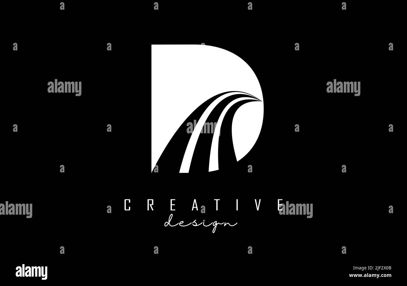 White letter D logo with leading lines and road concept design. Letter ...