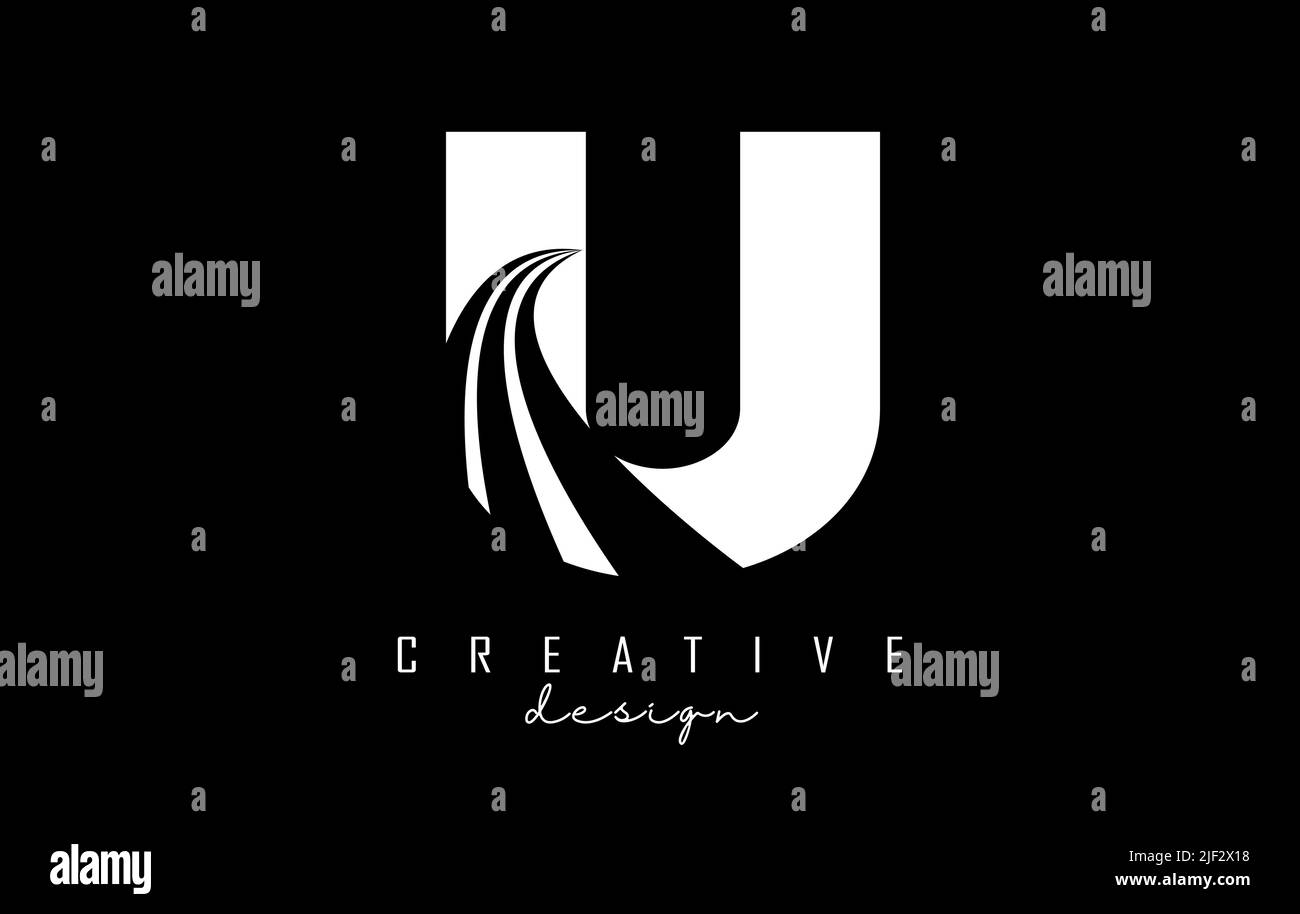 White letter U logo with leading lines and road concept design. Letter ...