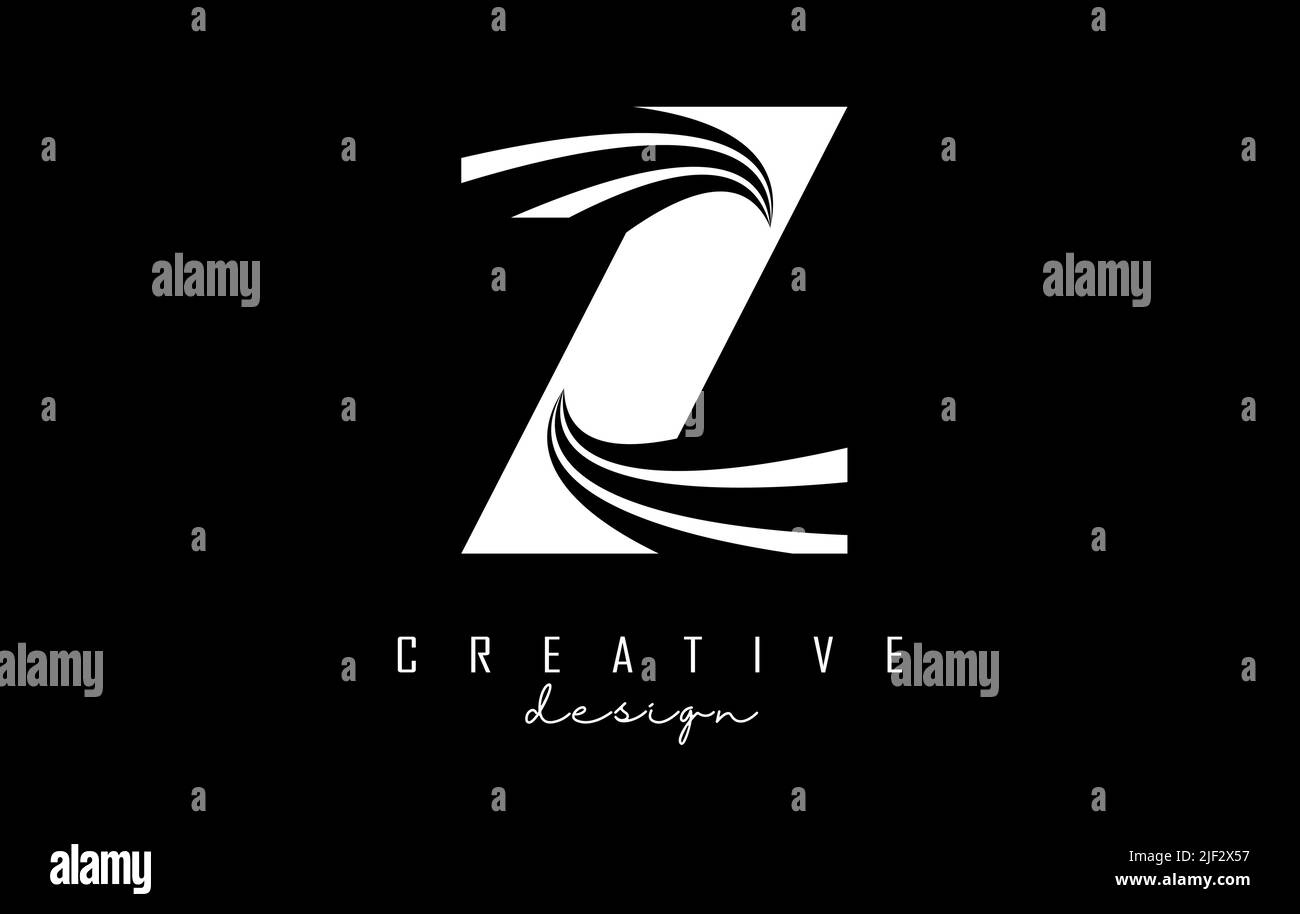 White letter Z logo with leading lines and road concept design. Letter ...