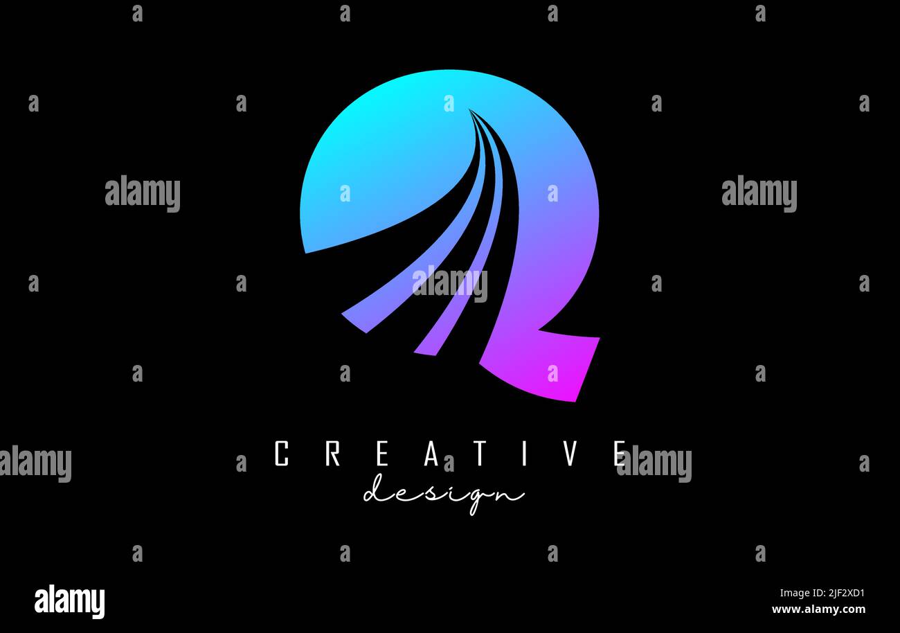 Colorful letter Q logo with leading lines and road concept design ...