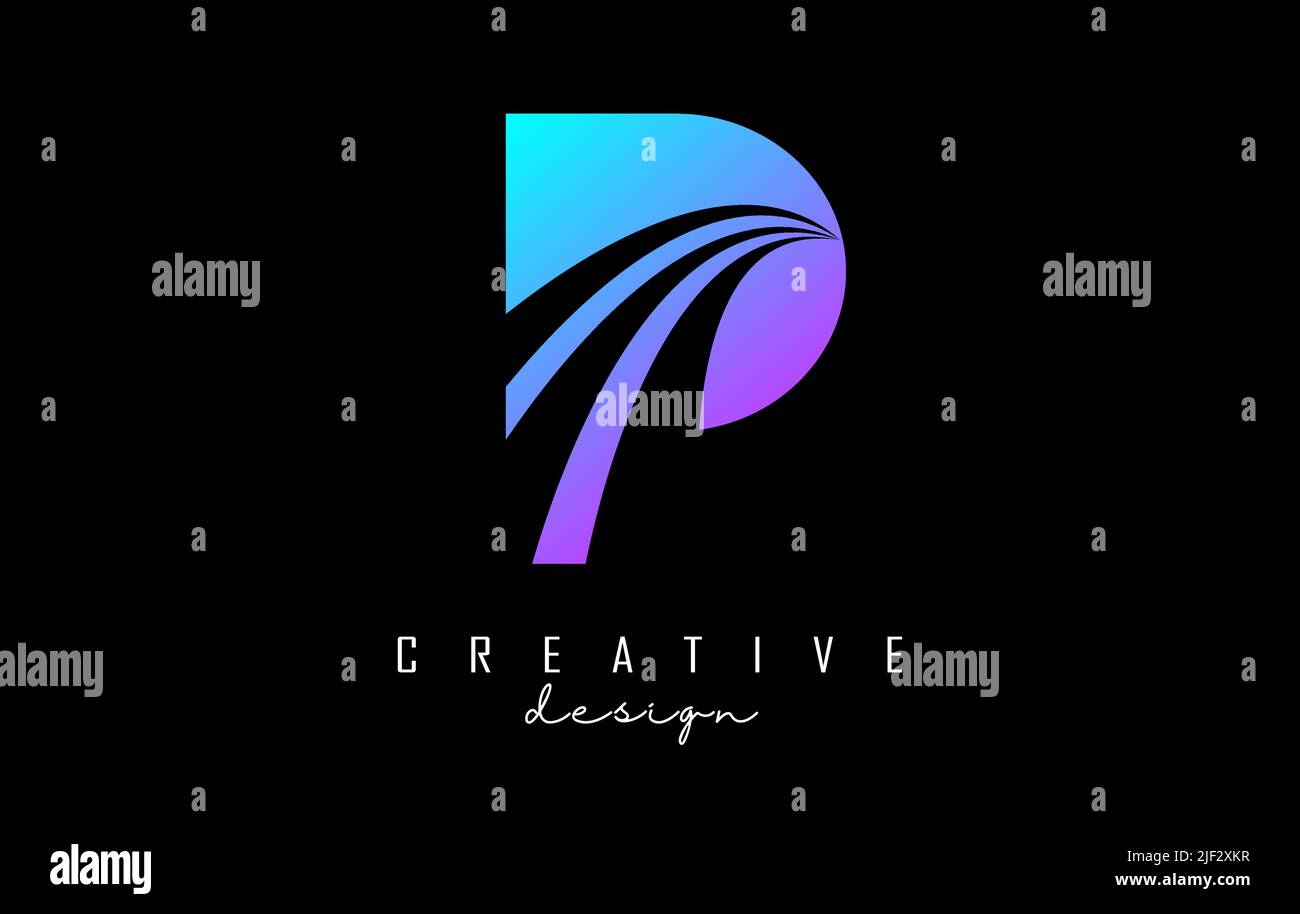 Colorful letter P logo with leading lines and road concept design ...