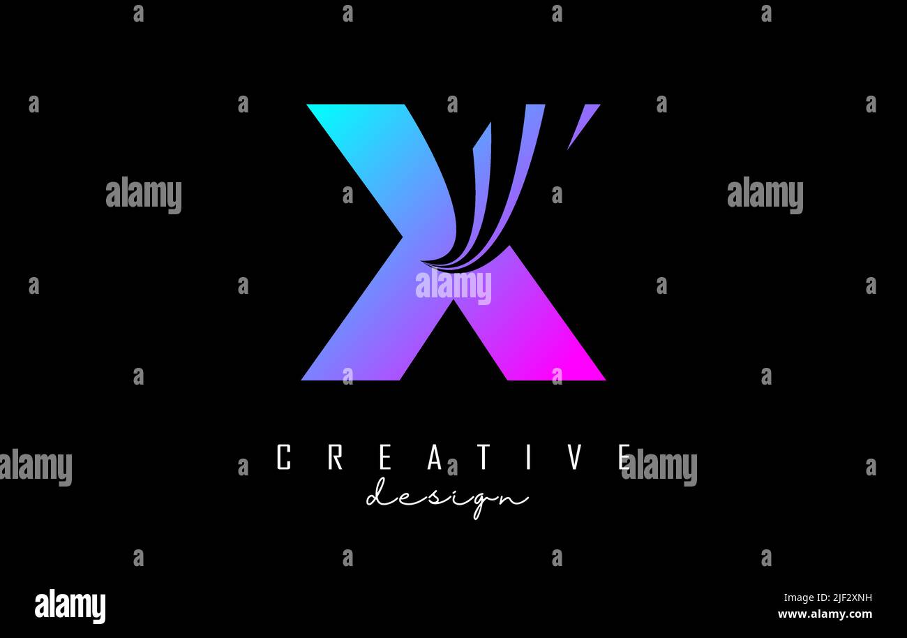 Colorful letter X logo with leading lines and road concept design ...