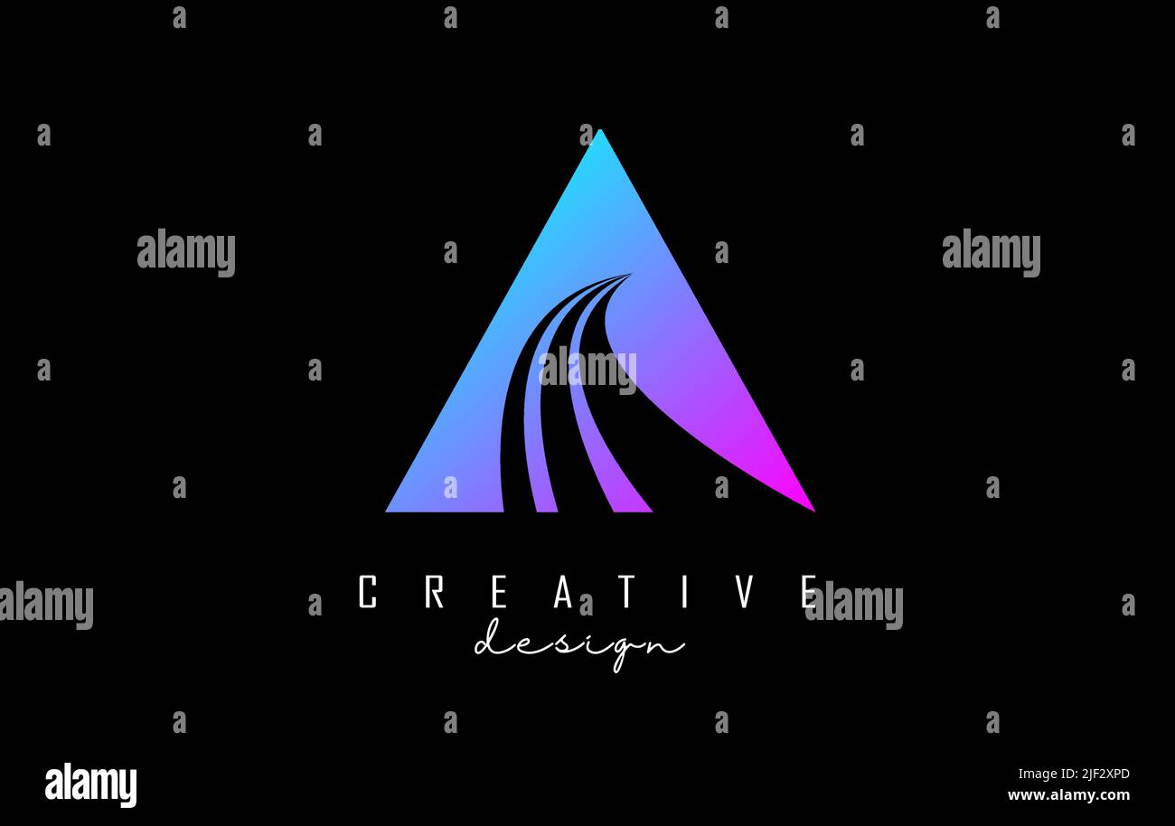 Colorful letter A logo with leading lines and road concept design ...