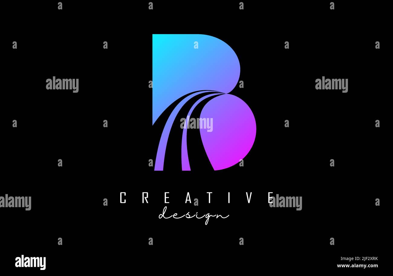 Colorful letter B logo with leading lines and road concept design ...