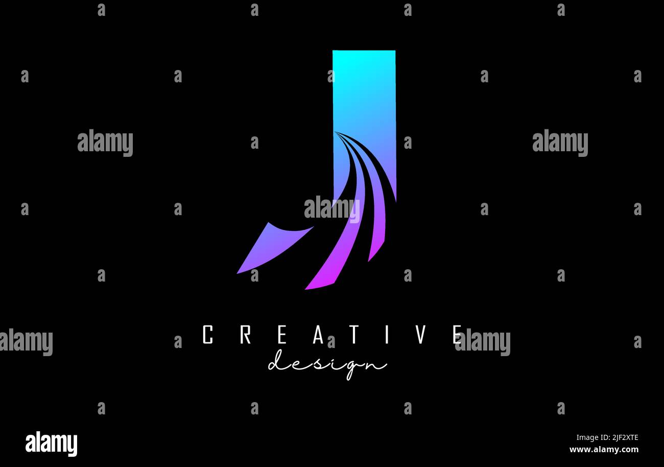 Colorful letter J logo with leading lines and road concept design ...