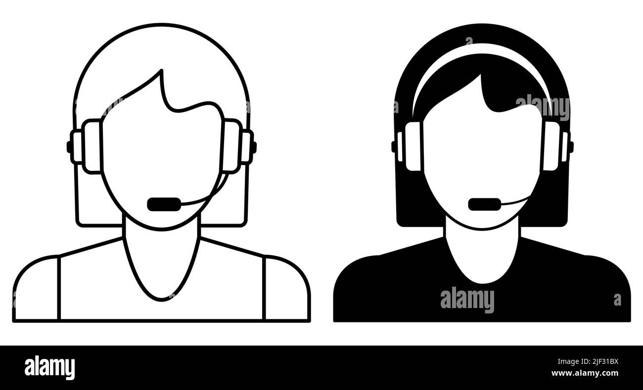 Woman Call center support operator icon set. Flat Vector illustration Stock Vector