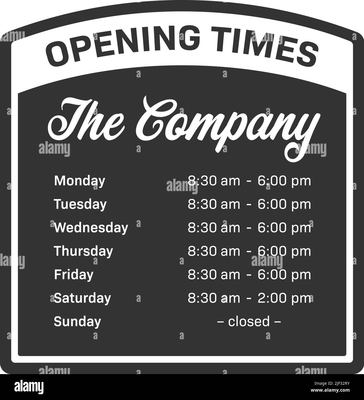 opening times sign template for restaurant, cafe, bar or shop, vector illustration Stock Vector