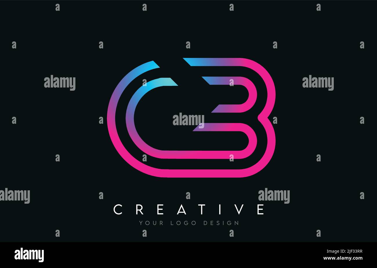 Monogram Lines CB C B Letter Logo Design in Neon Colors. Creative ...