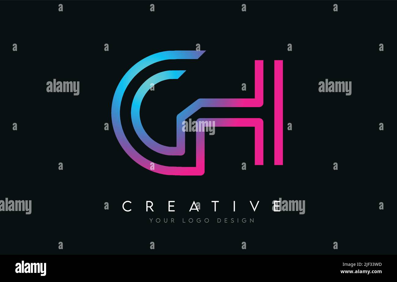 Monogram Lines CH C H Letter Logo Design in Neon Colors. Creative ...