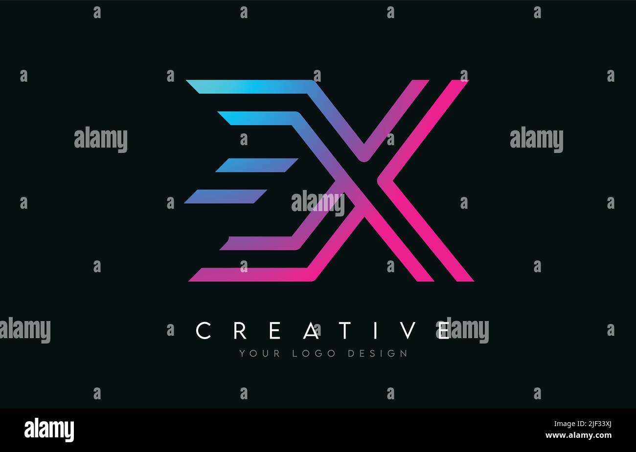 Monogram Lines EX E X Letter Logo Design in Neon Colors. Creative ...