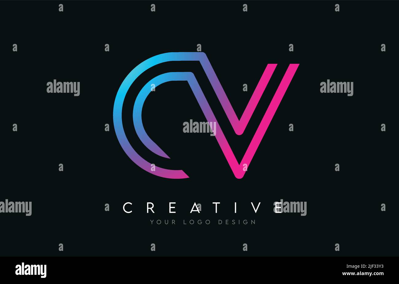 Monogram Lines CV C V Letter Logo Design in Neon Colors. Creative ...