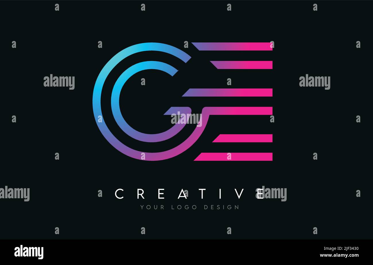Monogram Lines GE G E Letter Logo Design in Neon Colors. Creative ...
