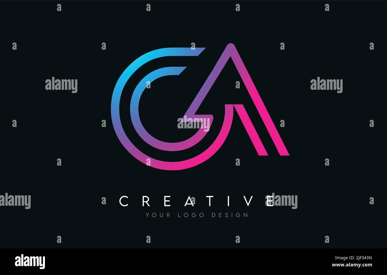 Monogram Lines GA G A Letter Logo Design in Neon Colors. Creative Modern Letters Vector Icon Logo Illustration. Stock Vector