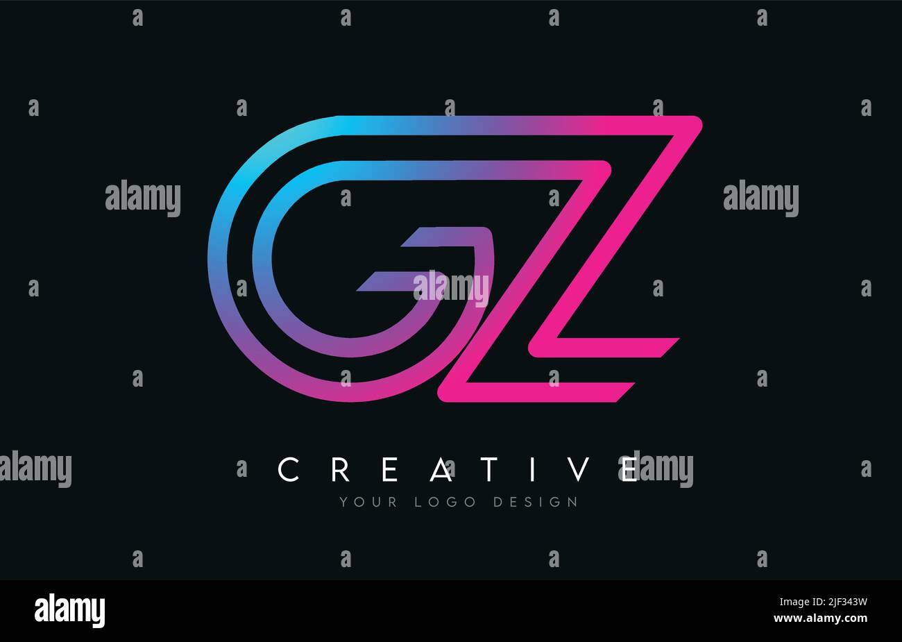 Monogram Lines GZ G Y Letter Logo Design in Neon Colors. Creative ...