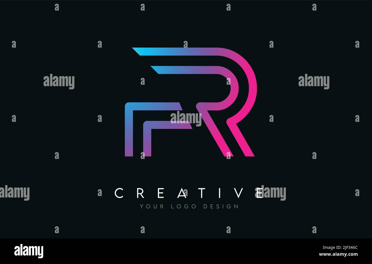Monogram Lines FR F R Letter Logo Design in Neon Colors. Creative ...