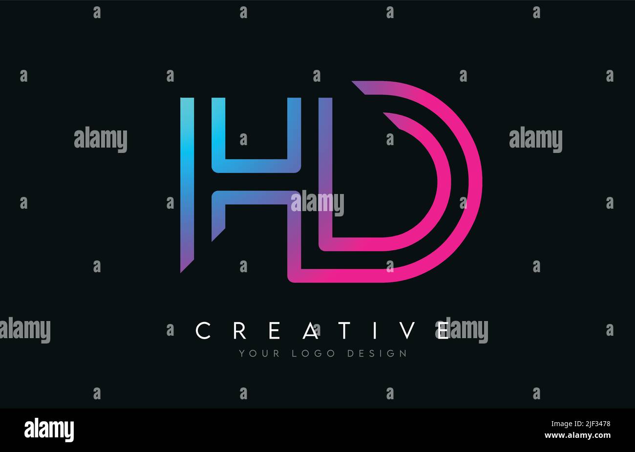 Monogram Lines HD H D Letter Logo Design in Neon Colors. Creative ...