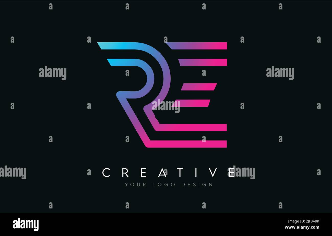 Monogram Lines RE R E Letter Logo Design in Neon Colors. Creative ...