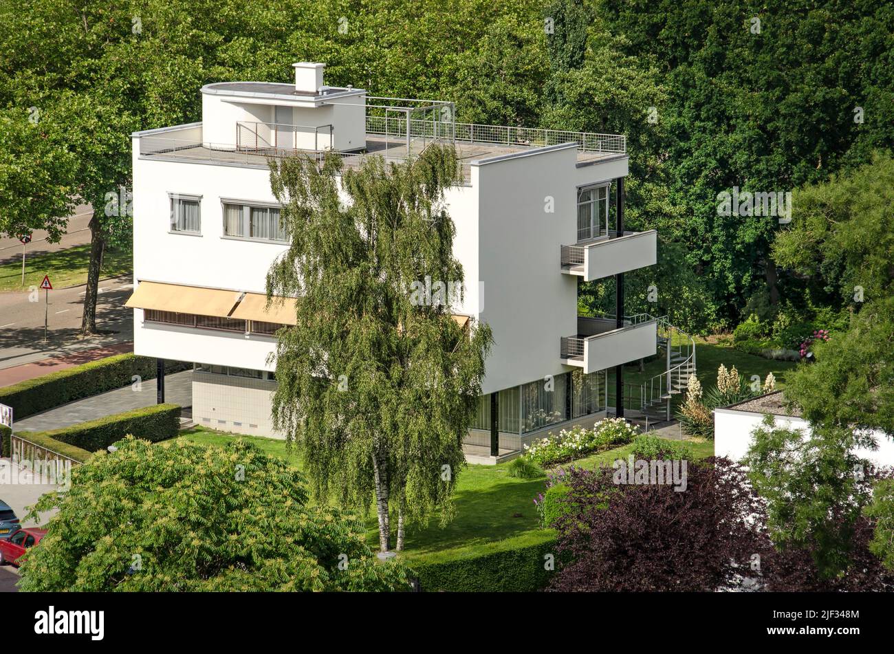 Rotterdam, The Netherlands, June 24, 2022: aerial view of the historic Huis Sonneveld villa in Museumpark Stock Photo