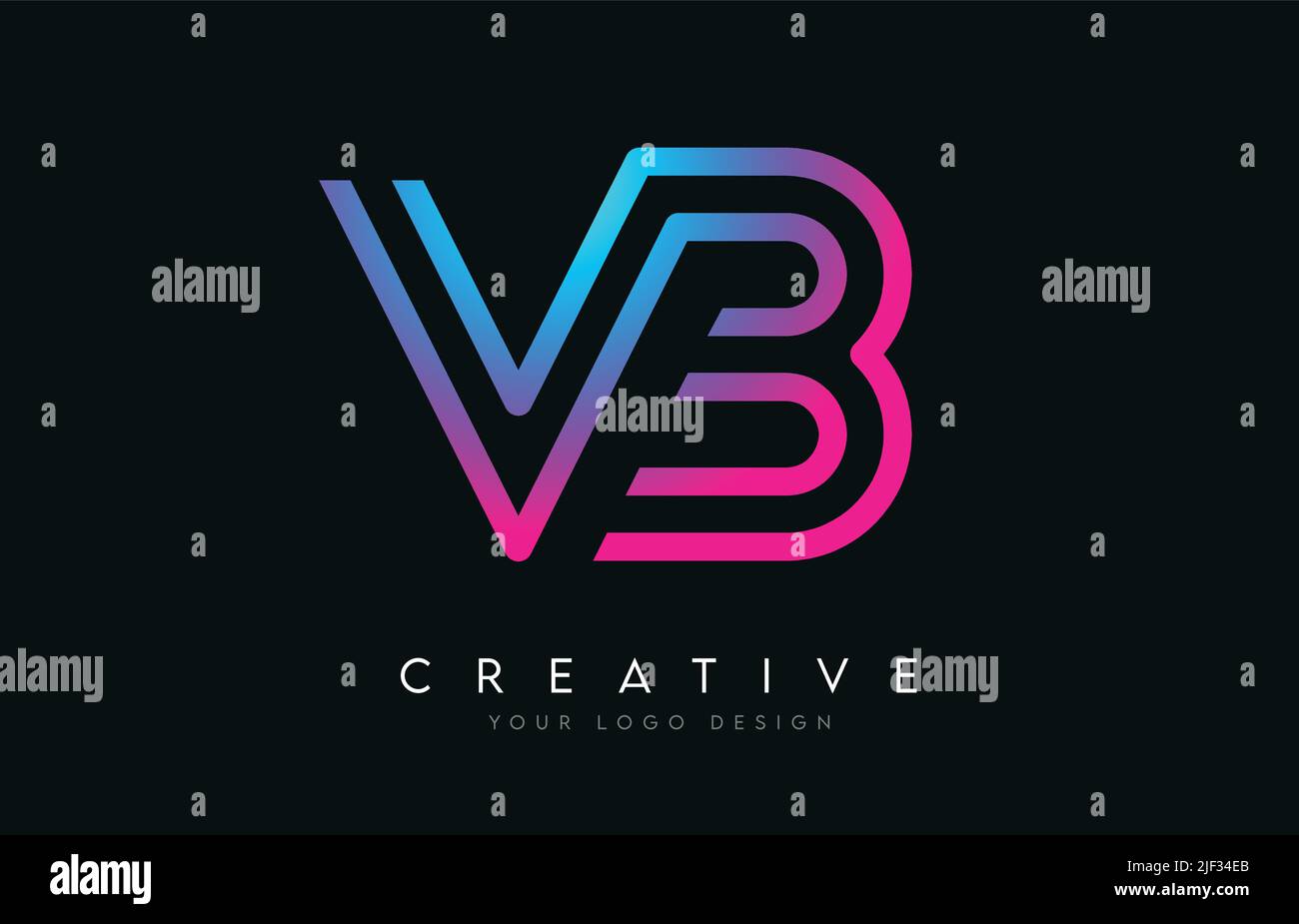 Monogram Lines VB V B Letter Logo Design In Neon Colors. Creative ...