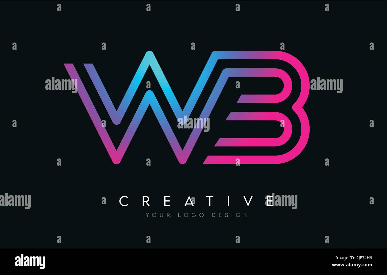 Monogram Lines WB W B Letter Logo Design in Neon Colors. Creative Modern Letters Vector Icon Logo Illustration. Stock Vector