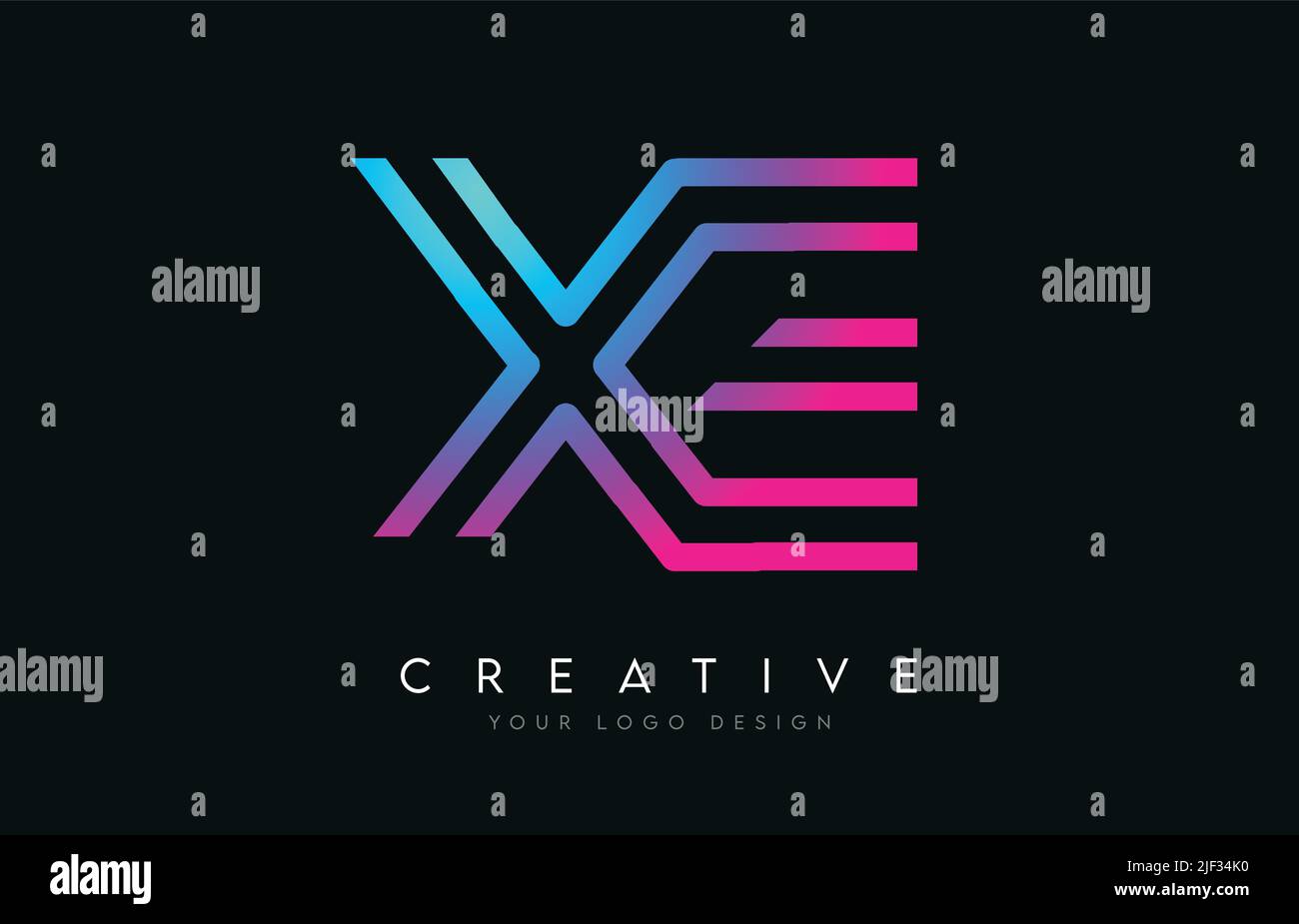 Monogram Lines XE X E Letter Logo Design in Neon Colors. Creative ...