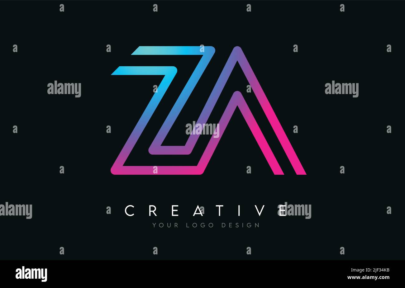 Monogram Lines ZA Z A Letter Logo Design in Neon Colors. Creative ...