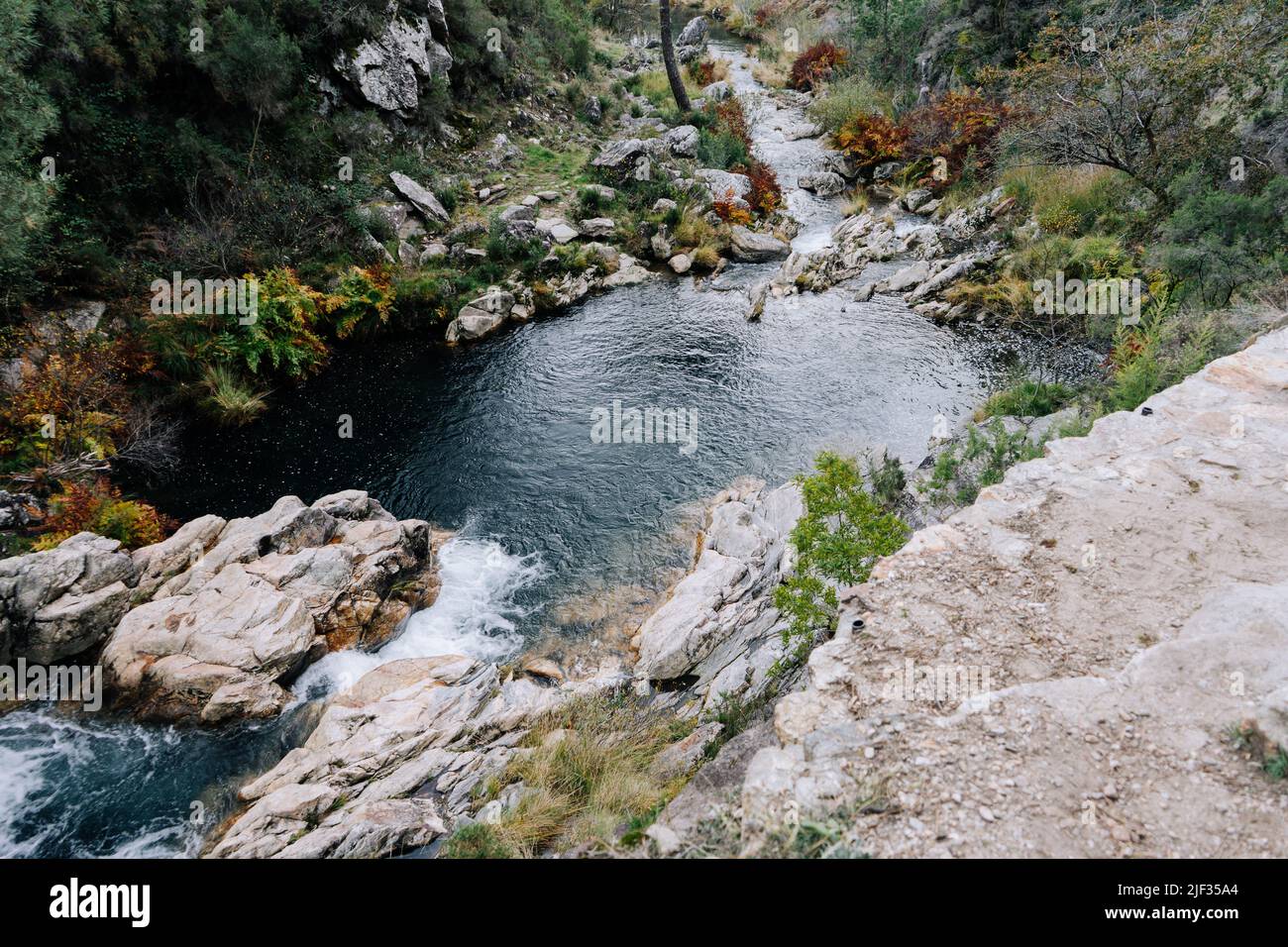 Small pond with a waterfall in the middle of a river Stock Photo - Alamy