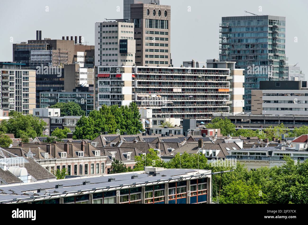Rotterdam, The Netherlands, June 18, 2022: low aerial view of the modern post-war buildings in the city center Stock Photo