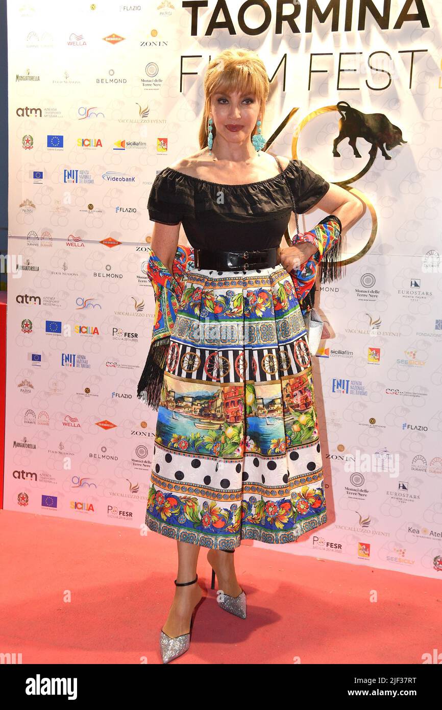 Taormina Messina, Italy, June 28, 2022, 68th Taormina Film Fest. In the pic: Milly Carlucci attends the red carpet at the Taormina Film Fest. Stock Photo