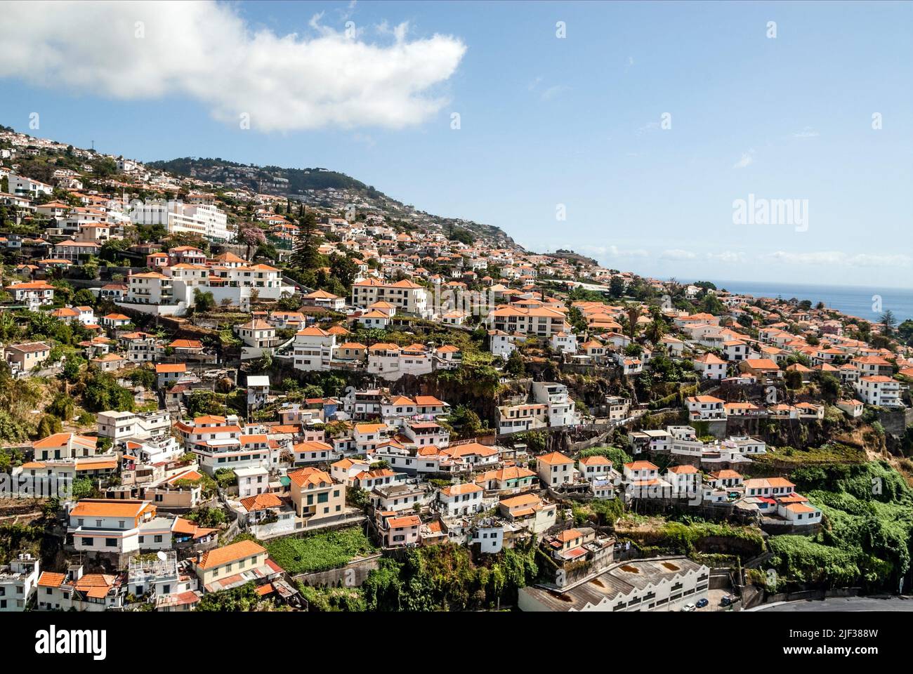View onto Funchal seen from the mountain side, Madeira, Funchal Stock Photo