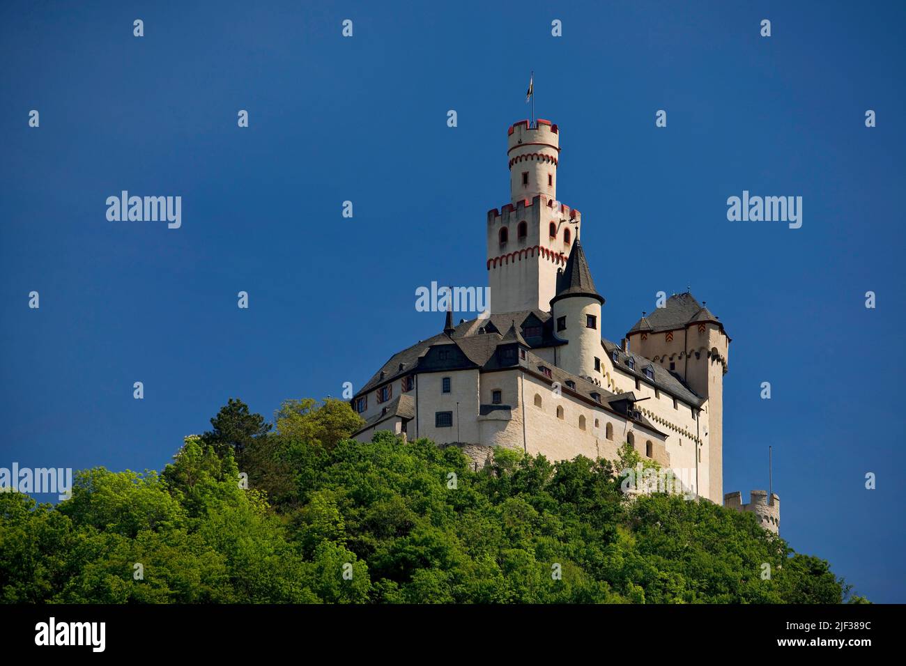 Marksburg castle, the only medieval hilltop castle on the Middle Rhine that has never been destroyed, Germany, Rhineland-Palatinate, Braubach Stock Photo