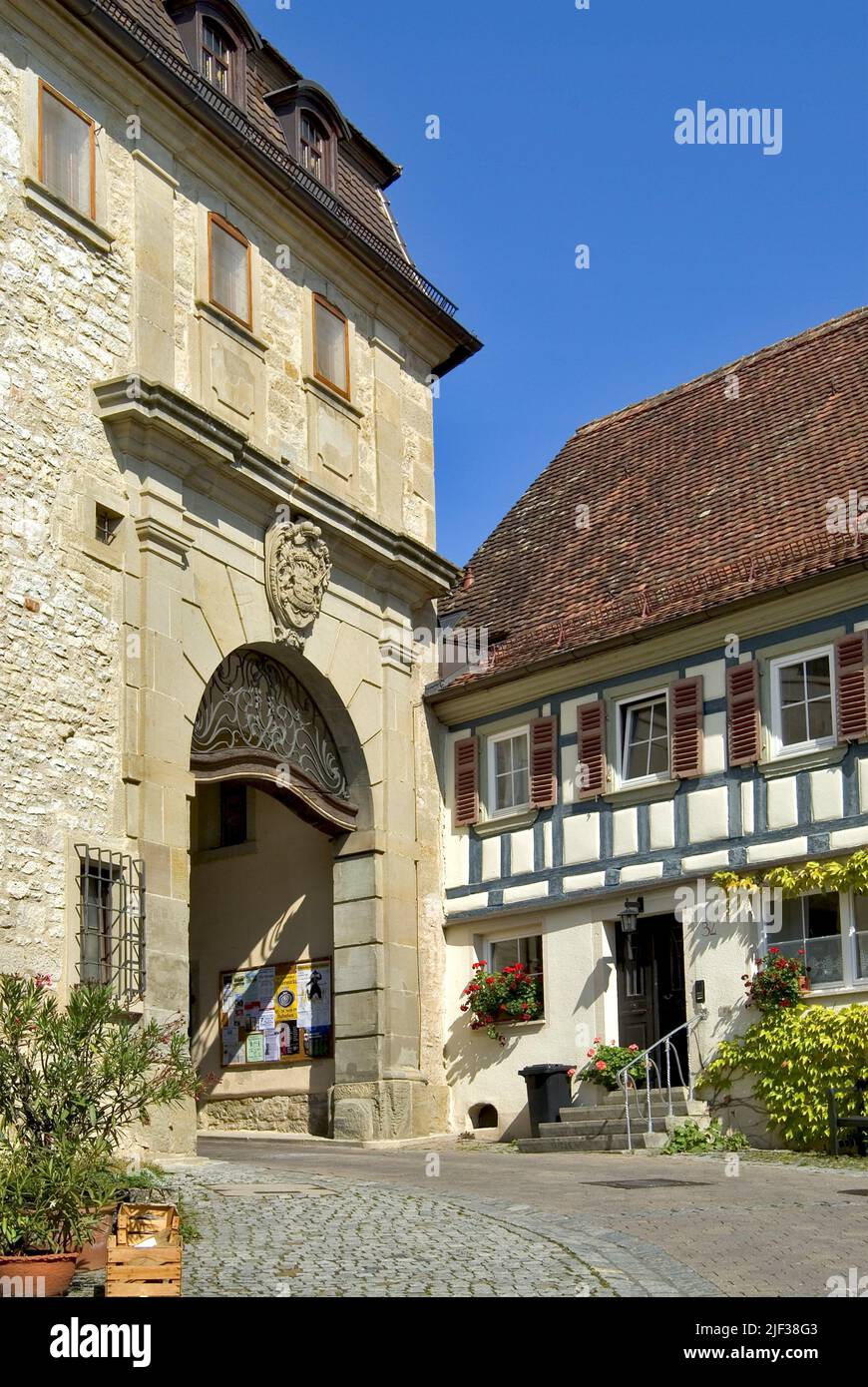 town gate in the old city, Germany, Baden-Wuerttemberg, Kirchberg an der Jagst Stock Photo