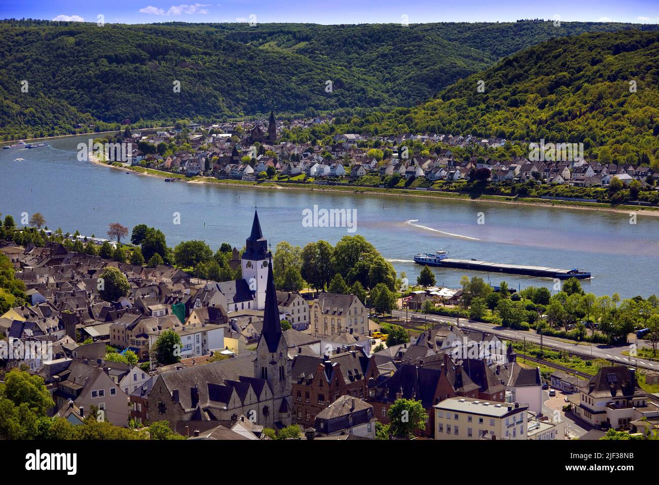 view of the Rhine valley with Braubach and Brey, UNESCO World Heritage Upper Middle Rhine Valley, Germany, Rhineland-Palatinate, Braubach Stock Photo