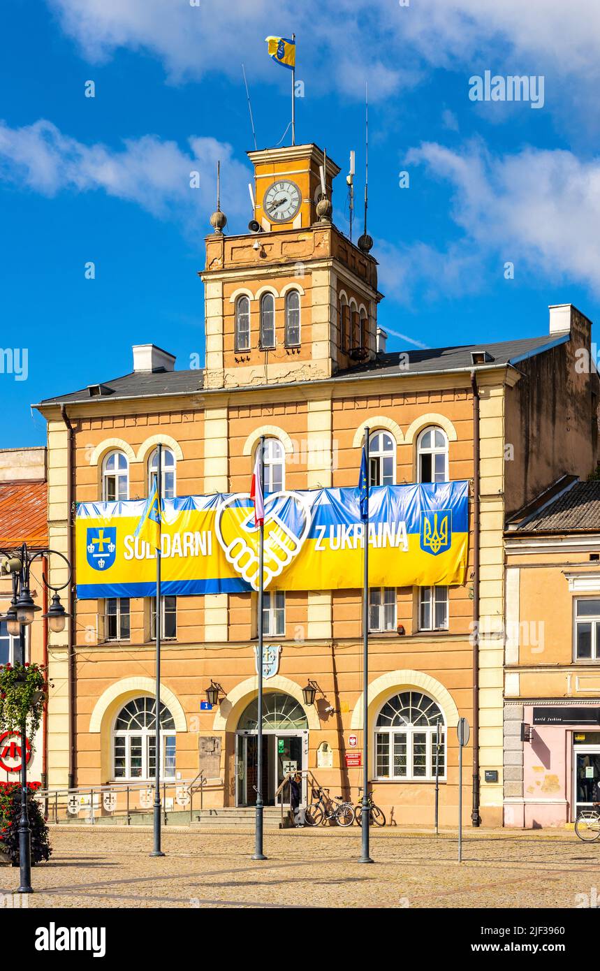 Skierniewice, Poland - June 14, 2022: Historic Town Hall palace at Main Market Square Rynek in Skierniewice old town city center Stock Photo