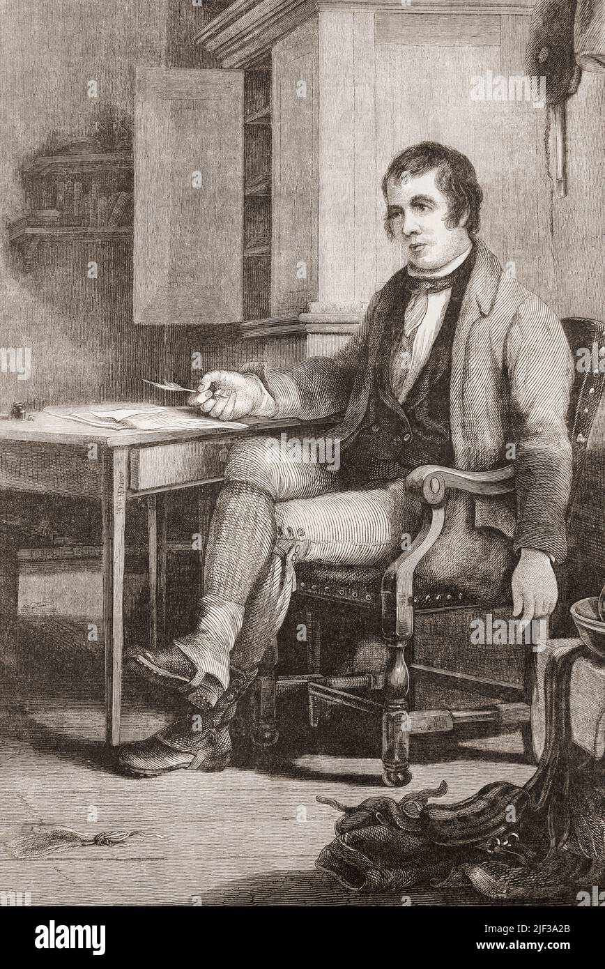 Robert Burns, 1759 –1796, aka Rabbie Burns.  Scottish poet and lyricist.  From L'Univers Illustre, published Paris, 1859. Stock Photo