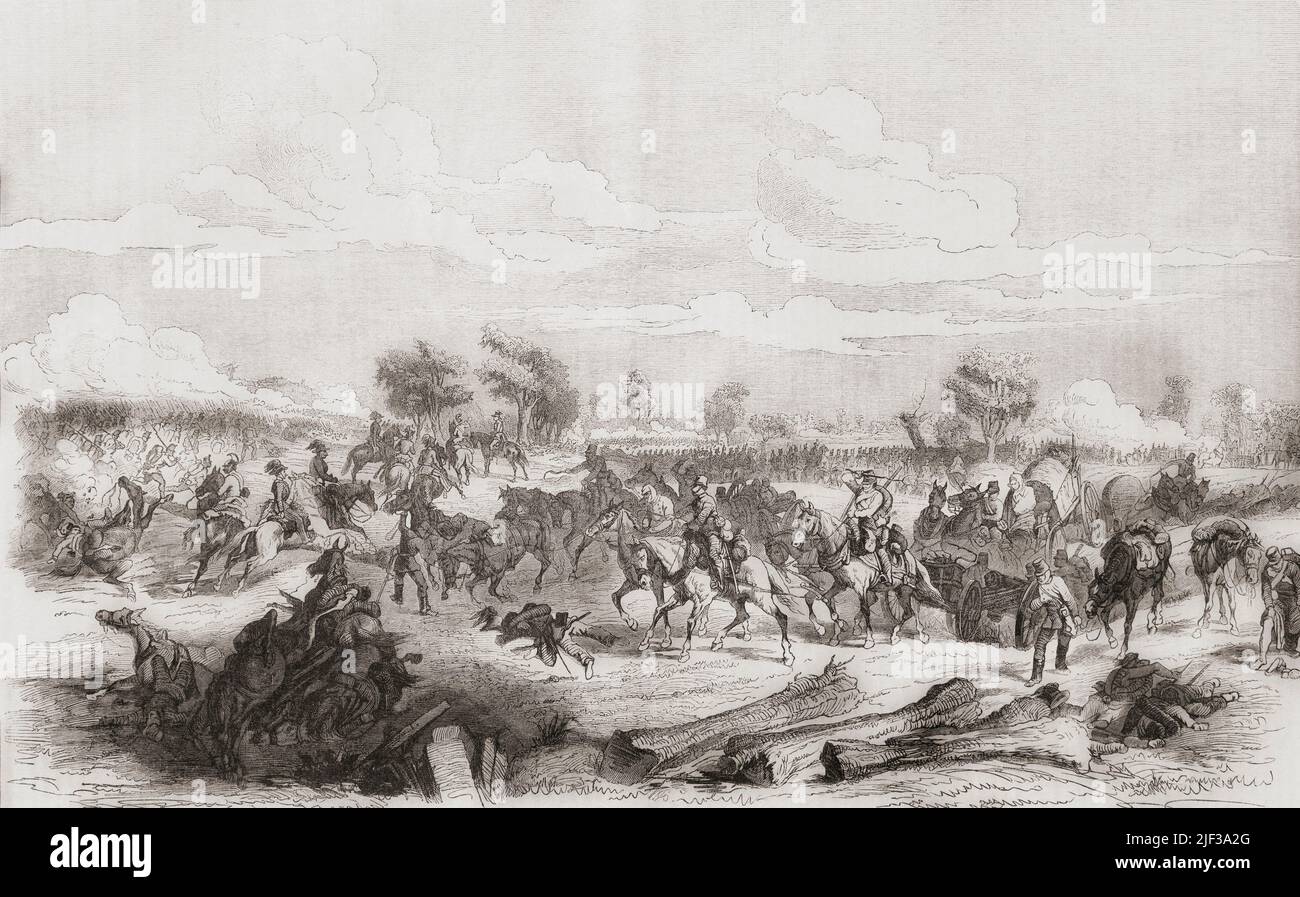 The final charge of the Austrian army at the Battle of Solferino, 24 June, 1859.  From L'Univers Illustre, published Paris, 1859. Stock Photo